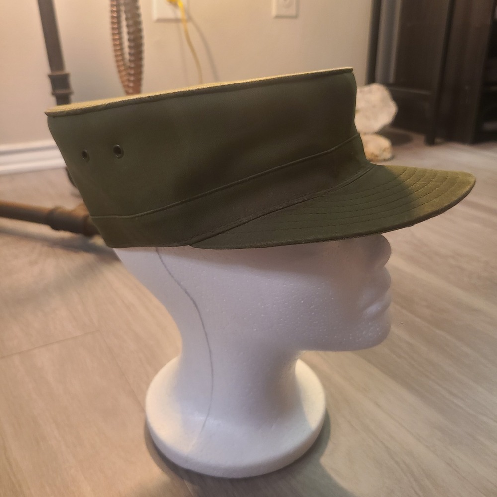 1950s-60s Army Cap Hat RIDG-IT Military Green Korean War Era Metal Wire Vintage